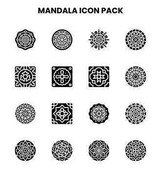 Mandala Glyph Icons Pack Stock Illustration