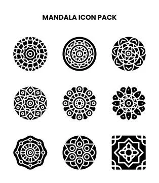 Mandala Glyph Icons Pack Stock Illustration