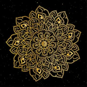 Mandala. Gold round ornament pattern on black background. Stock Illustration