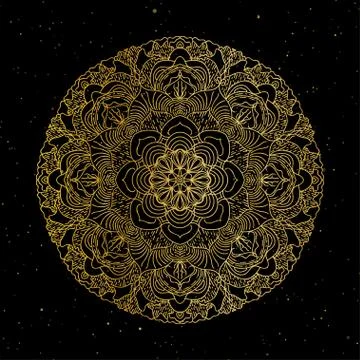 Mandala. Gold round ornament pattern on black background. Stock Illustration