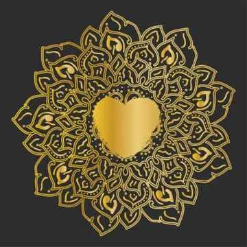 Mandala. Gold round ornament pattern on black background. Stock Illustration