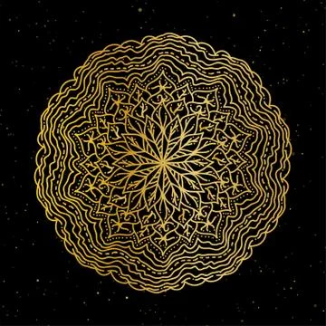 Mandala. Gold round ornament pattern on black background. Stock Illustration