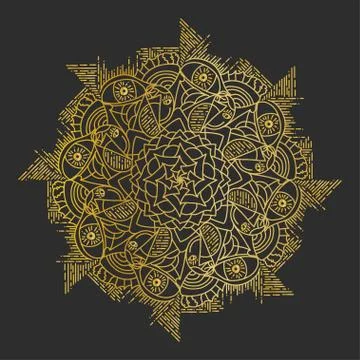 Mandala. Gold round ornament pattern on black background. Stock Illustration