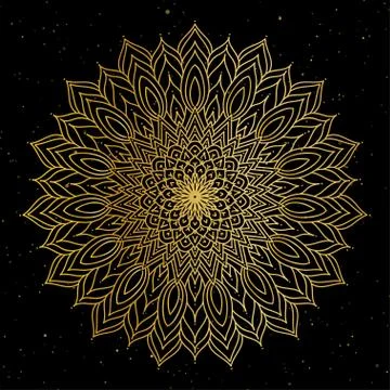 Mandala. Gold round ornament pattern on black background Stock Illustration