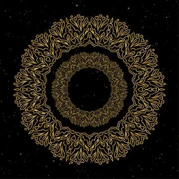 Mandala. Gold round ornament pattern on black background. Stock Illustration