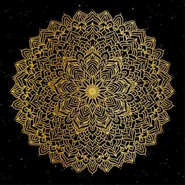 Mandala. Gold round ornament pattern on black background Stock Illustration