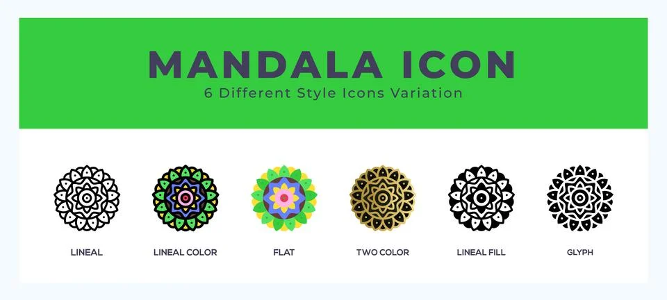 Mandala icon set with different styles. Vector illustration. 스톡 일러스트