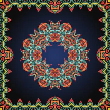 Mandala inside frame border. Ornate frame with  paisley pattern. Vector Illustrazione stock