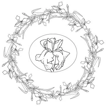 Mandala with irises round Stock Illustration