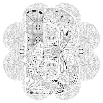 Mandala with letter B for coloring. Vector decorative zentangle Stock-Illustration