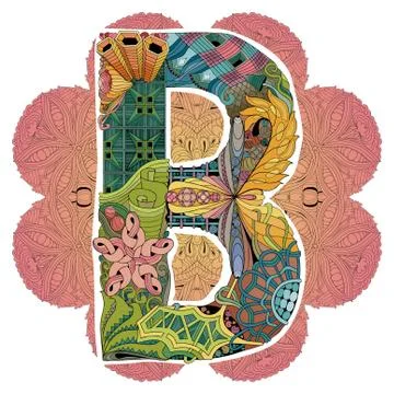 Mandala with letter B. Vector decorative zentangle Stock Illustration
