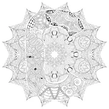 Mandala with letter C for coloring. Vector decorative zentangle Stock Illustration