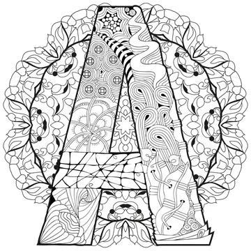 Mandala with letter A for coloring. Vector decorative zentangle Иллюстрация