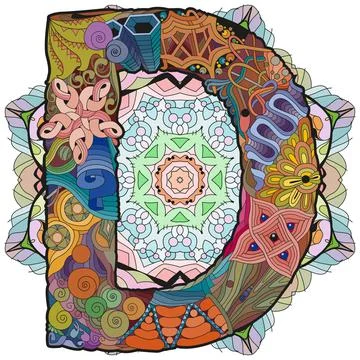 Mandala with letter D. Vector decorative zentangle object Иллюстрация