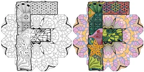 Mandala with letter F. Vector decorative zentangle object Illustrazione stock