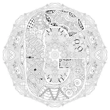 Mandala with letter G for coloring. Vector decorative zentangle Stock Illustration