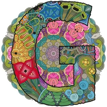 Mandala with letter G. Vector decorative zentangle object イラスト素材