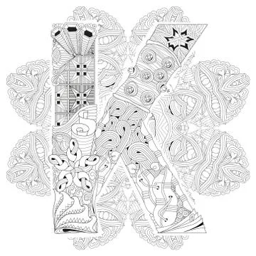 Mandala with letter K for coloring. Vector decorative zentangle Illustrazione stock