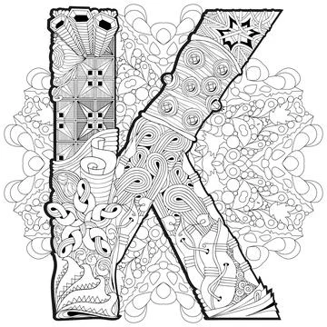 Mandala with letter K for coloring. Vector decorative zentangle Stock Illustration