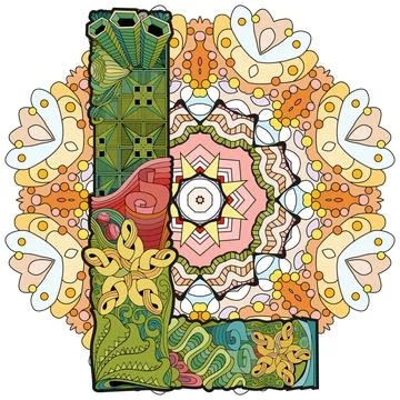 Mandala with letter L. Vector decorative zentangle object Illustrazione stock