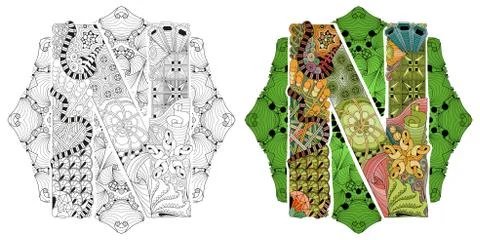 Mandala with letter N. Vector decorative zentangle object Illustrazione stock
