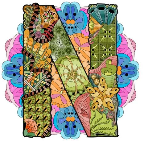 Mandala with letter N. Vector decorative zentangle object Illustrazione stock