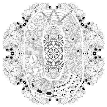 Mandala with letter O for coloring. Vector decorative zentangle Stock Illustration