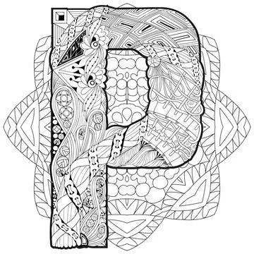 Mandala with letter P for coloring. Vector decorative zentangle Stockillustratie