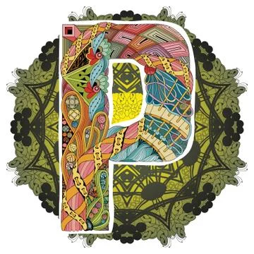 Mandala with letter P. Vector decorative zentangle object Иллюстрация