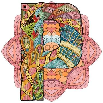 Mandala with letter P. Vector decorative zentangle object Ilustração Stock