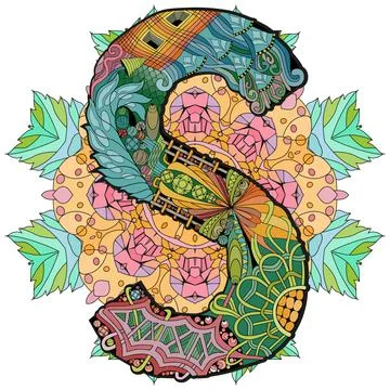 Mandala with letter S. Vector decorative zentangle object Stock Illustration