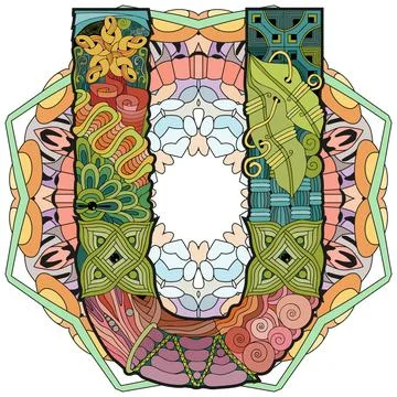 Mandala with letter U. Vector decorative zentangle object Stock Illustration
