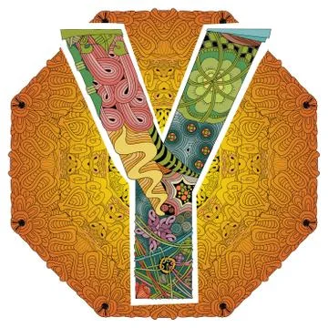 Mandala with letter Y. Vector decorative zentangle object Illustrazione stock