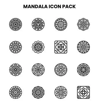 Mandala Line Design Icons Pack Stock Illustration