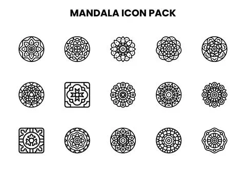 Mandala Line Design Icons Pack Stock Illustration