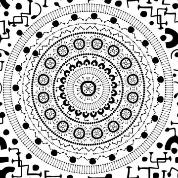 Mandala line seamless pattern print. Vector black white geometric background Stock Illustration