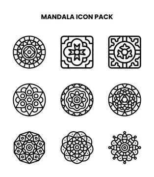 Mandala Line Vector Icons Pack Stock Illustration