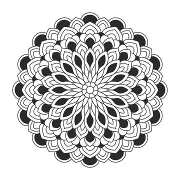 Mandala line vector. A symmetrical black monochrome round ornament. Stock Illustration