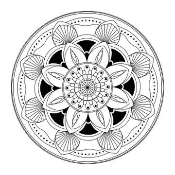 Mandala line vector. A symmetrical monochrome round ornament. Stock Illustration