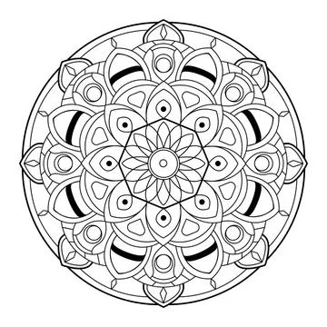 Mandala line vector. A symmetrical monochrome round ornament. イラスト素材