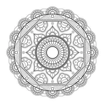 Mandala line vector. A symmetrical monochrome round ornament. Stock Illustration