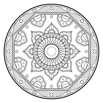 Mandala line vector. A symmetrical monochrome round ornament. Stock Illustration