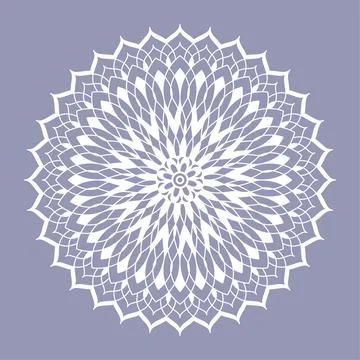 Mandala line vector. A symmetrical white monochrome round ornament. Stock Illustration