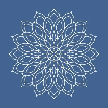 Mandala line vector. A symmetrical white monochrome round ornament. Illustrazione stock