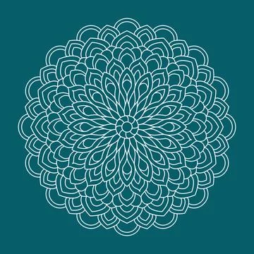 Mandala line vector. A symmetrical white monochrome round ornament. Stock Illustration