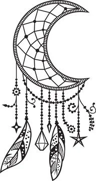 Mandala moon with feathers Stock Illustration