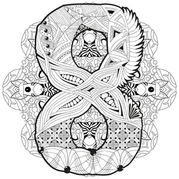 Mandala with numero eight for coloring. Vector decorative zentangle Ilustração Stock