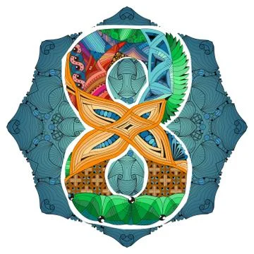 Mandala with numero eight. Vector decorative zentangle Stock Illustration