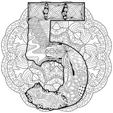 Mandala with numero five for coloring. Vector decorative zentangle Иллюстрация