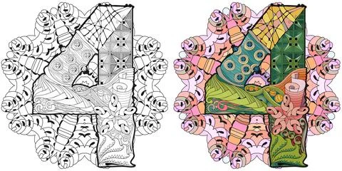 Mandala with numero four. Vector decorative zentangle Stock Illustration